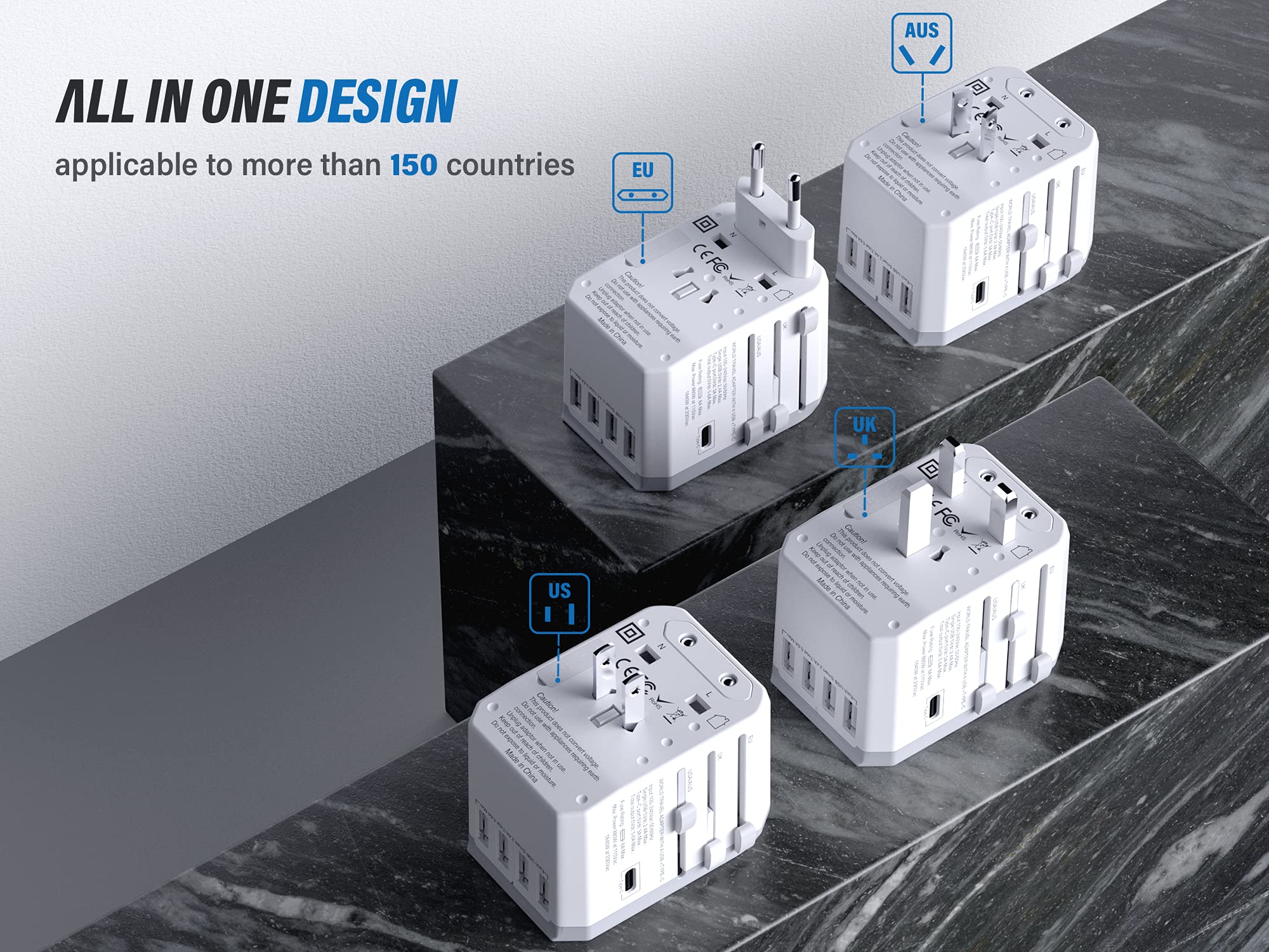 Universal Travel Power Adapter  Epicka All In One Worldwide International Wall Charger Ac Plug Adaptor With Smart Power Usb For